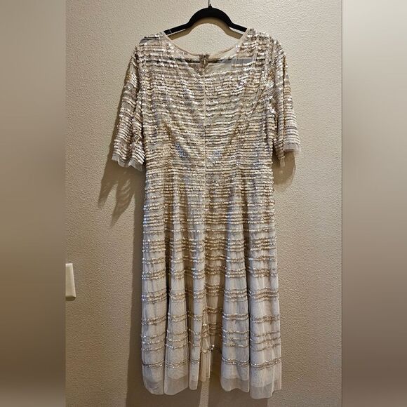 Johnny Was Champagne Beaded Mesh Dress Sz 8 NWT - Picture 7 of 13